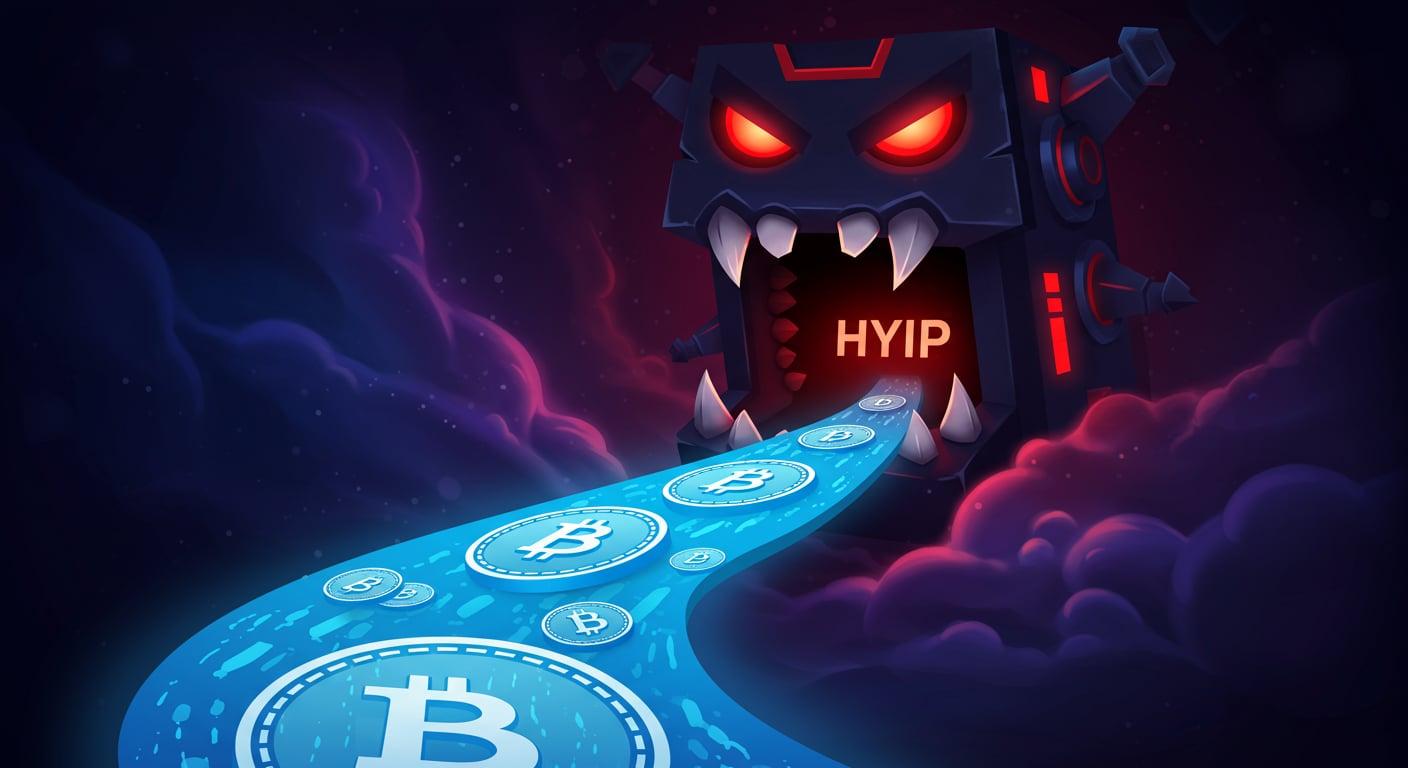 The distorted lens of a HYIP monitor, turning scams into shining stars.