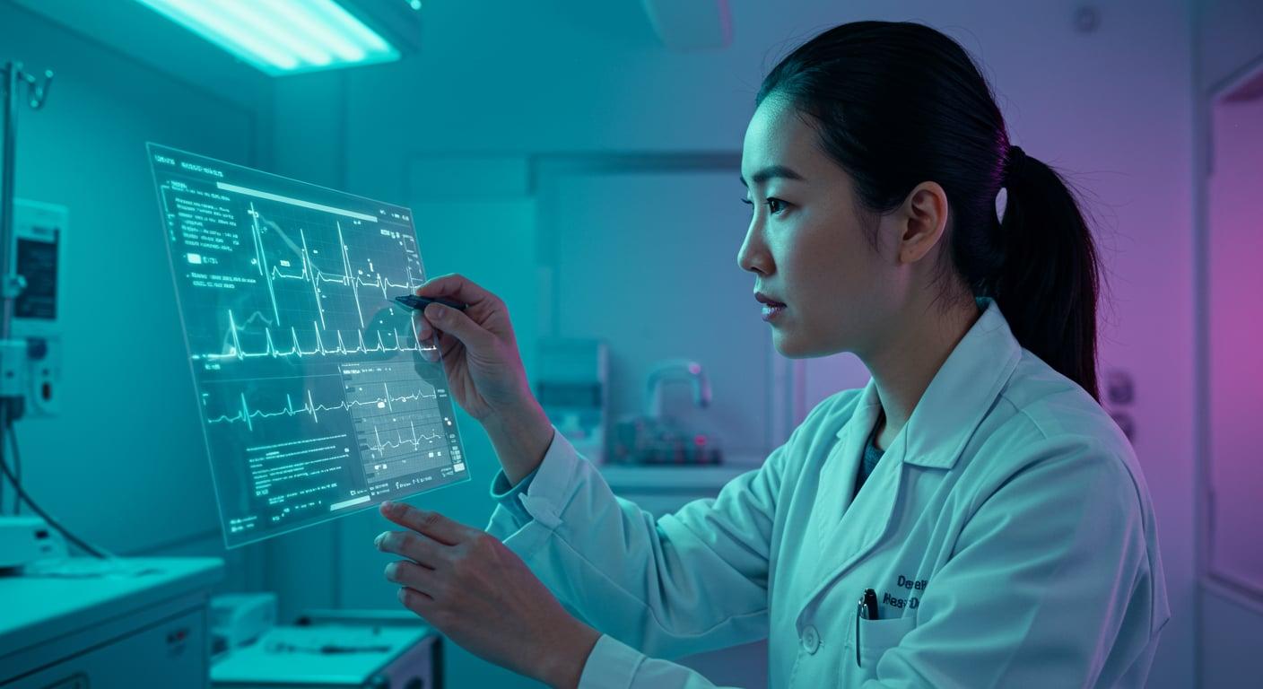 A doctor reading the subtle lines of an EKG, not just the patient's pulse.