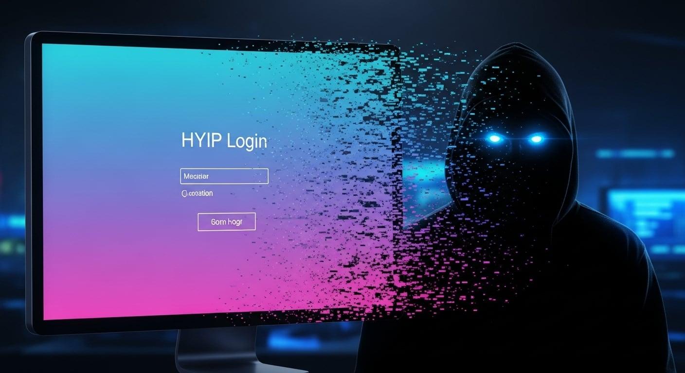 A futuristic data screen showing an AI automatically red-flagging a HYIP based on a swarm of negative sentiment data from social media.
