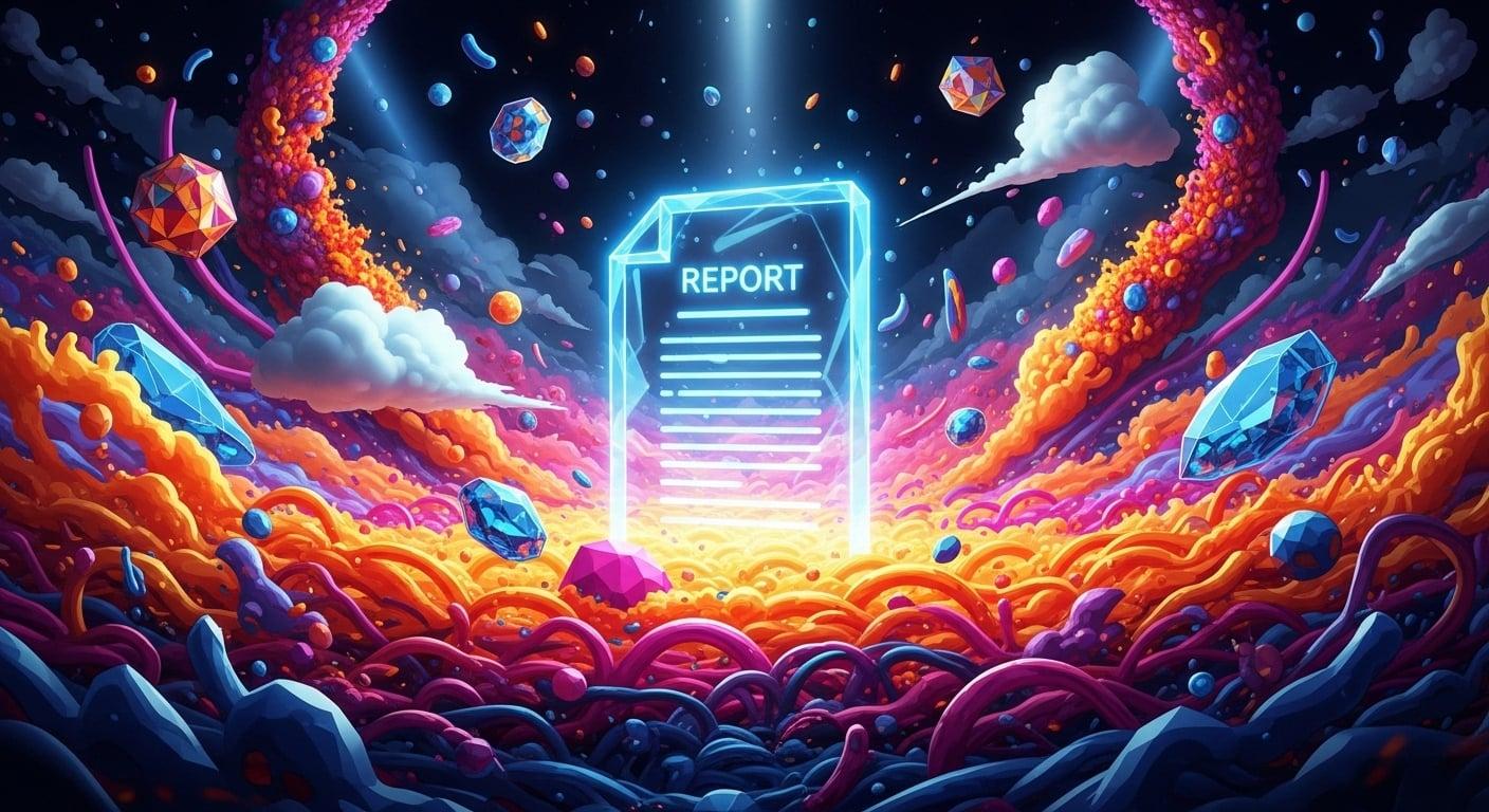 The digital scales of justice, weighing a good report against a bad one.