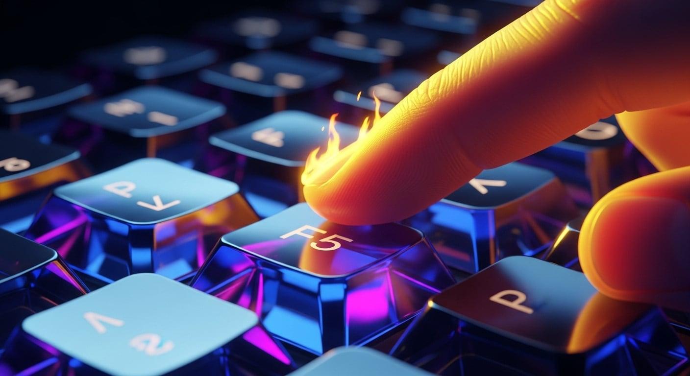 A finger hammering the F5 key on a keyboard, a frantic digital prayer.