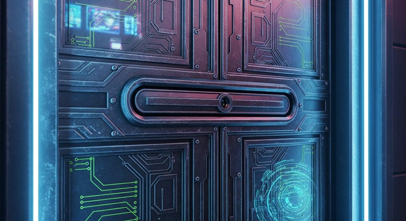 A heavy, iron door with a sliding peephole, barring entry to the uninvited digital traveler.